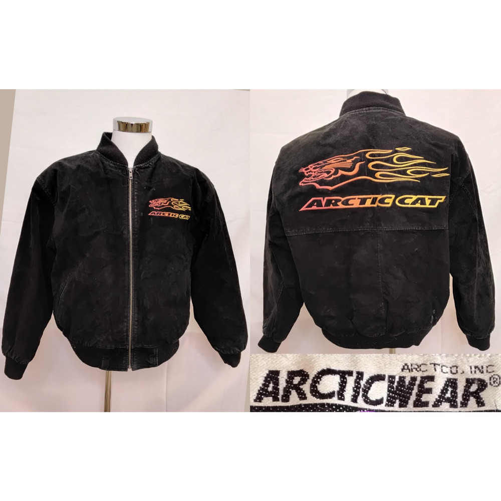 Arctic Cat Suede Leather Bomber Jacket Men's L Black Embroidered #Z5347